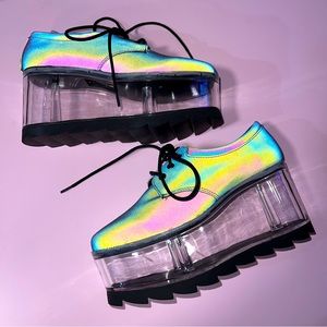 YRU rare reflective holographic cloud tillable platform shoes